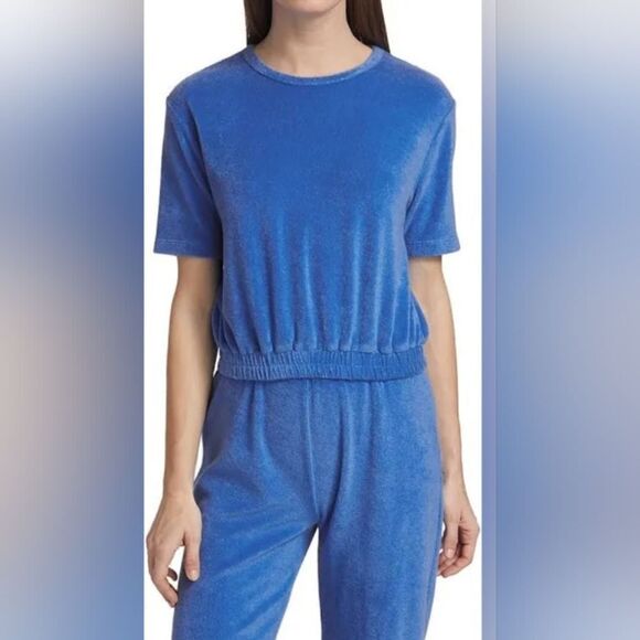 NWT Monrow Terry Cloth Short Sleeve Top Cerulean Size XXS - Picture 2 of 5